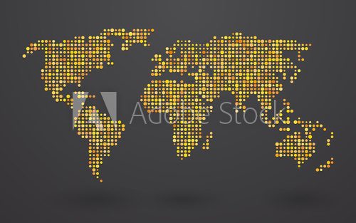 map of world composed of small yellow polka dots 