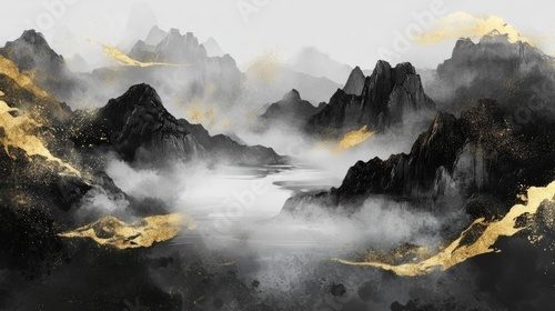 Mystische Bergwelt mit goldenen Akzenten