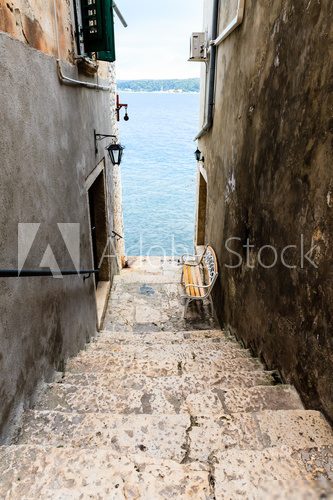 Narrow Stairway to Sea in Rovinj, Croatia