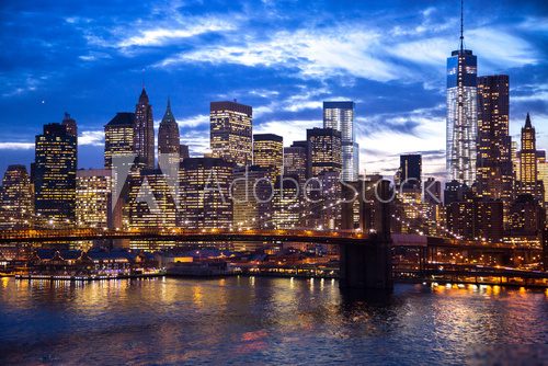 New York City Brooklyn Bridge downtown skyline 