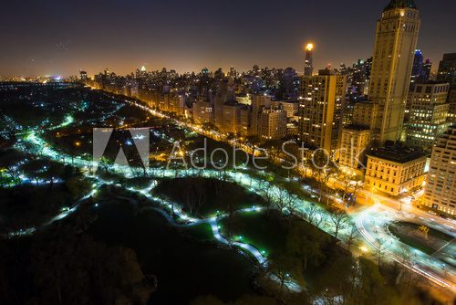 New York City Central Park panorama aerial view at dark night 