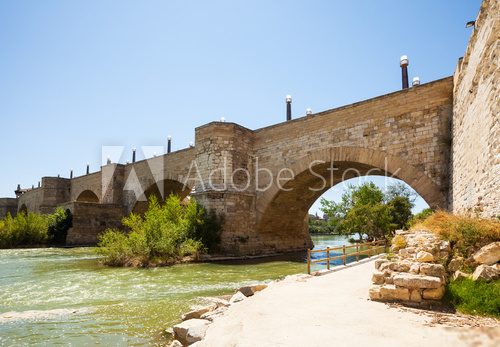 Old stone bridge over Ebro 