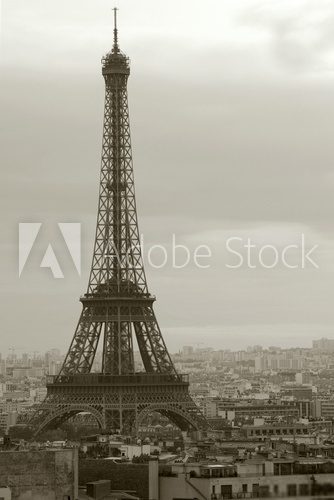 overcast paris and the eiffel tower