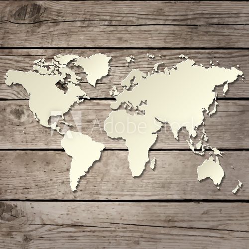 paper world map on a wooden board vector 