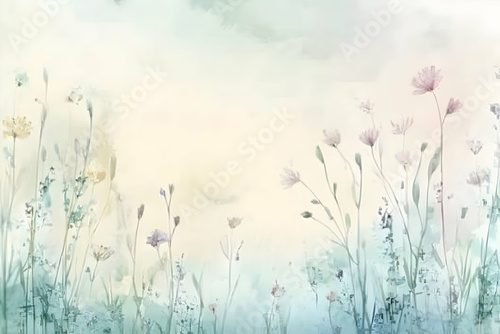 Pastellfarbene Sommerwiese im Aquarellstil