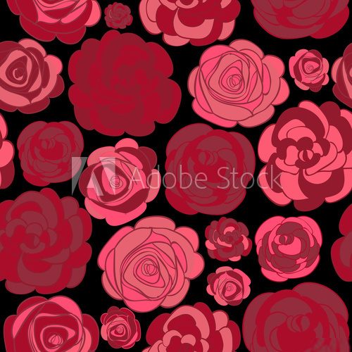 Pattern with red roses on black
