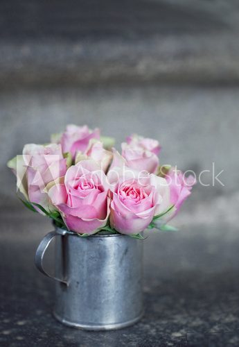 Pink roses in a metal cup2