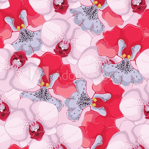 pink seamless background with pink and red orchids 