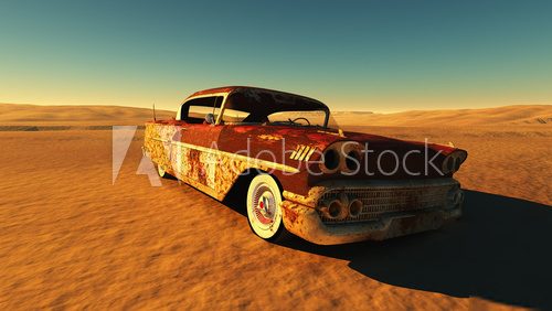 Retro-Auto im Wüstensonnenuntergang