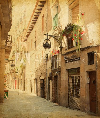 Retro image  of Сarrer de les sitges  street,  Barcelona.