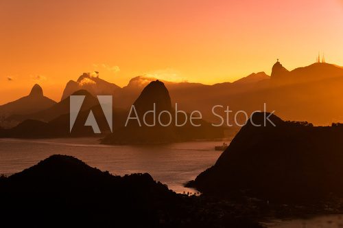 Rio de Janeiro Mountains by Sunset from City Park in Niteroi 