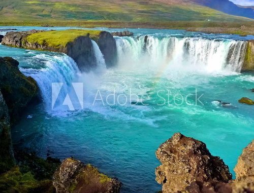 River and Wide waterfall in Iceland 