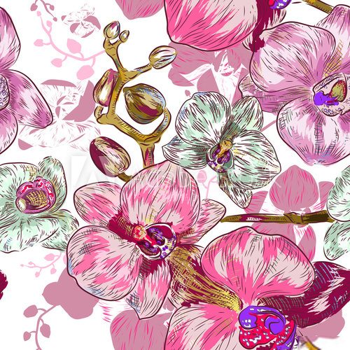 Seamless pink orchid Pattern 