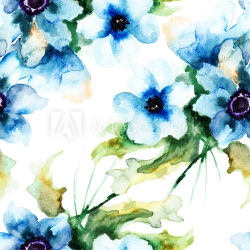 Seamless wallpaper with Summer blue flowers 
