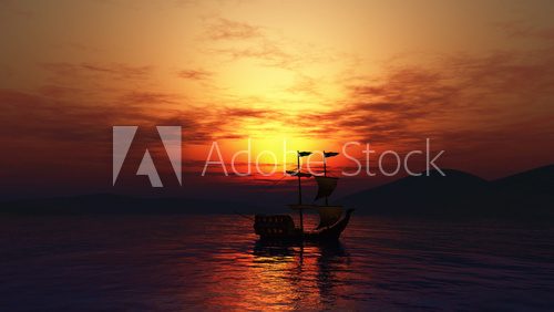 Segelschiff-Silhouette im Sonnenuntergang