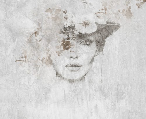 Spetcacular woman with hat. Illustration for mural, wallpaper, poster, decoration.