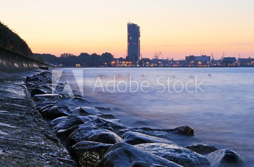 Stony sea coastline and quay in Gdynia, Poland