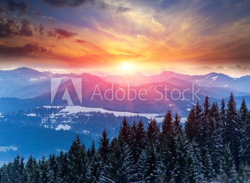 sunset in winter mountains