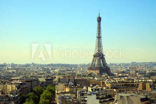 The Eiffel Tower, Paris, France, with the skyline of Paris