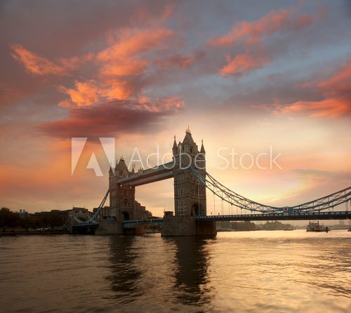 Tower Bridge against sunrise in London, UK 