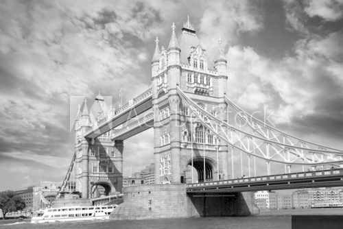 Tower Bridge in black and white style in London, UK 