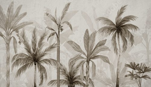 Tropical Palm Tree Wallpaper with beige color