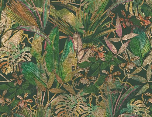 Tropical seamless pattern with tropical flowers, banana leaves.