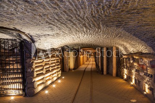 Underground corridor in the Wieliczka Salt Mine, Poland. 