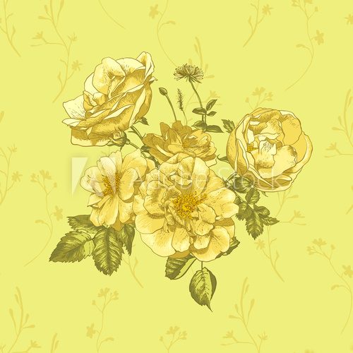 Vector floral greeting card with blossom roses 