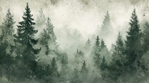 Verträumter Nadelwald im Nebelschleier