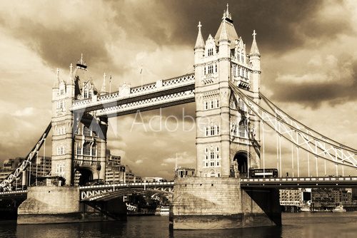 Vintage view of Tower Bridge, London. Sepia toned.