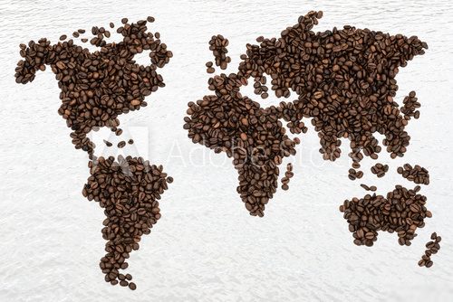 Weltkarte aus aromatischen Kaffeebohnen