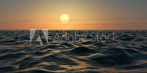 Yellow Sunrise or Sunset Panorama Over Ocean Waves