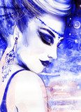 Fantasievolles Frauenporträt in Blau