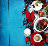 Healthy breakfast - yogurt with muesli and berries - health and 