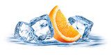 Orange fruit with ice isolated on white background