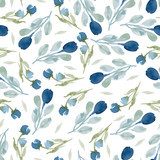 pattern of wildflowers and leaves on white background