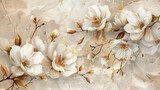 Watercolor spring magnolia blossom on beige background..