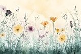 A gentle watercolor painting of wildflowers in a meadow.