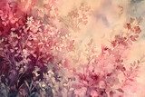 A watercolor botanical illustration of delicate floral and foliage details in soft rosy hues.
