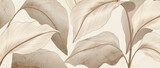Abstract botanical art background with tropical leaves in hand drawn line style. Modern style plant banner for decor, print, postcard, wallpaper, cover, interior, packaging.