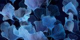Abstract dark blue floral seamless pattern with elegant line art for luxury textiles and branding packaging.