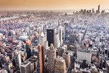 Aerial view of Manhattan skyline at sunset, New York City 
