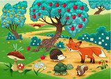 Animals in the wood Cartoon vector illustration