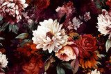 background vintage ornament peony bouquet flower burgundy wallpaper decoration nature dark. Generative AI.