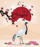 beautiful oriental picture with crane 