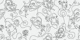 Beauty elegant line art seamless pattern. Woman face and flower One line drawing with contour hand drawn vector illustration, ready for print and textile wrapping. Black and white colors.