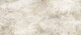 Beige textured background with white tropical palm leaf sketches