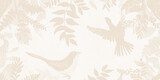 Bird and foliage silhouette design in soft beige tones with a natural and elegant aesthetic.