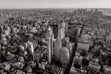 Black and white aerial view of New York cityscape 